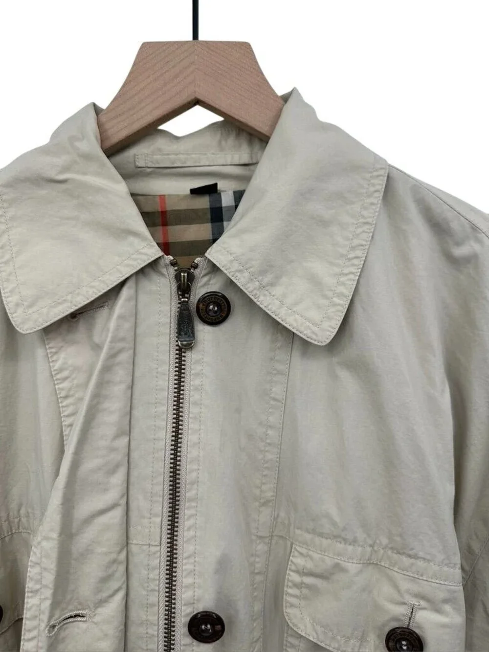 Vintage Burberry Utility Jacket Trench Coat Mid/Short Length Hood Nova Check - Picture 14 of 16